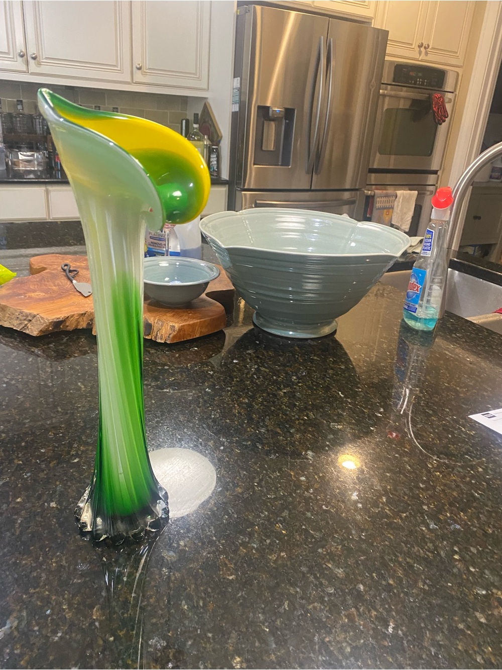 Handblown Green and Yellow Glass Art Vase